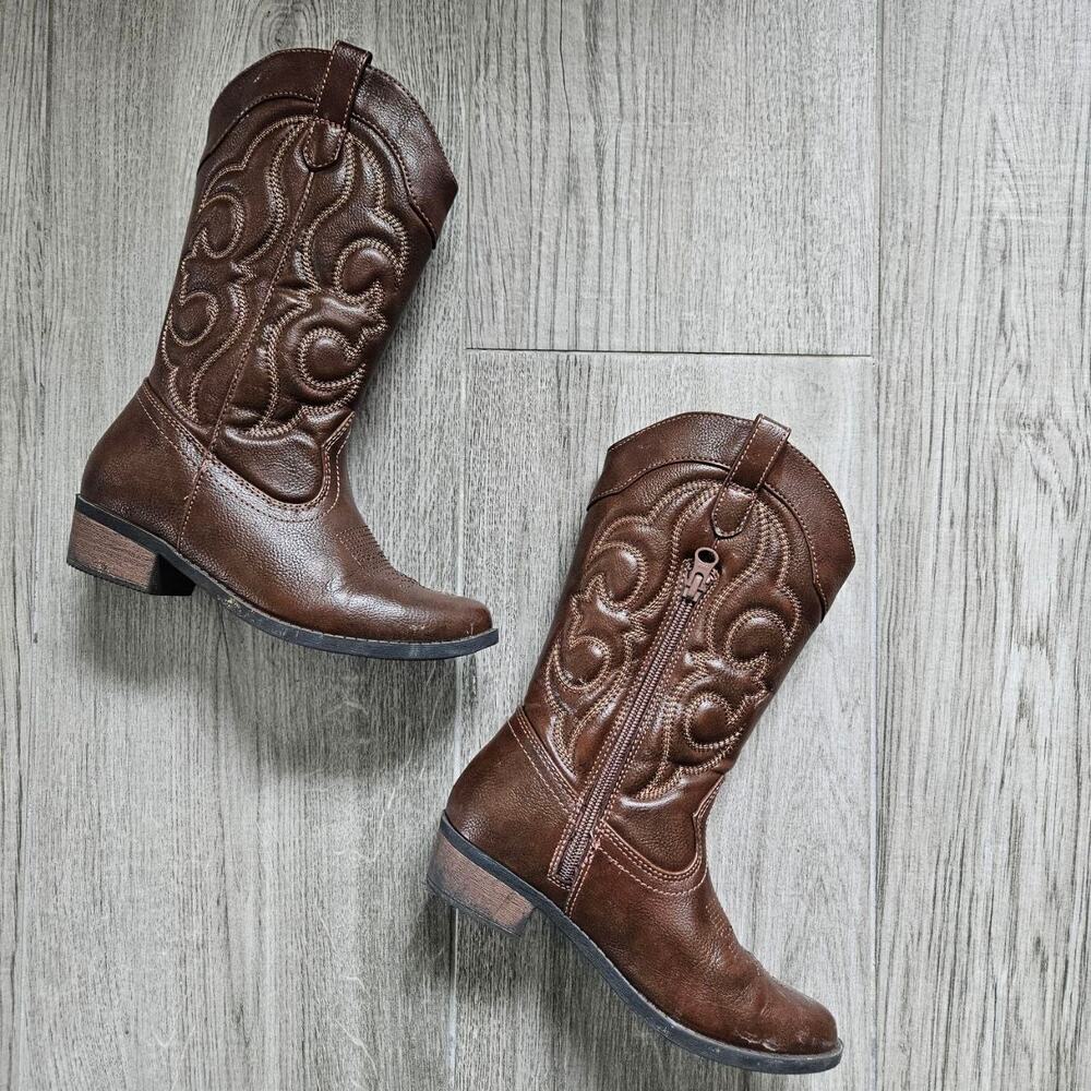 Kids Brown Embroidered Western Cowboy Boots – Size 2